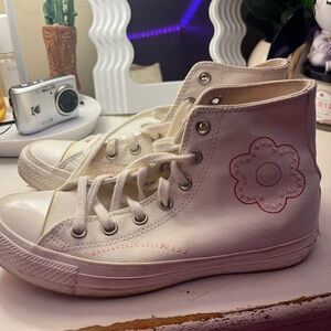 Converse White High-Top Sneakers with Red Flower